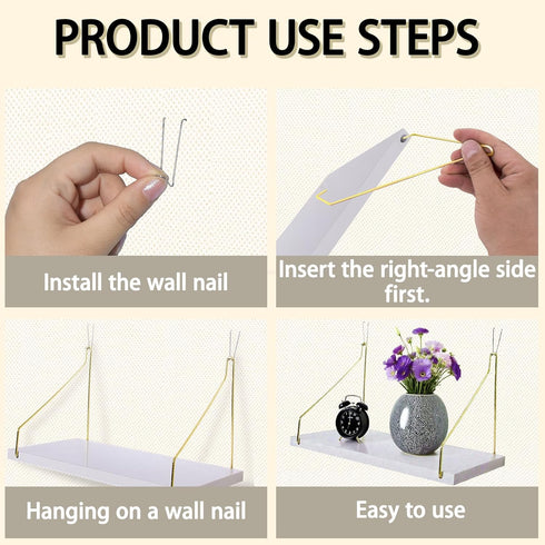 KjsEphitelian Hooks12x6.0in Cubicle Shelf For Fabric Walls With White Wooden Cubicle Shelf Hanging Gold Bracket Use