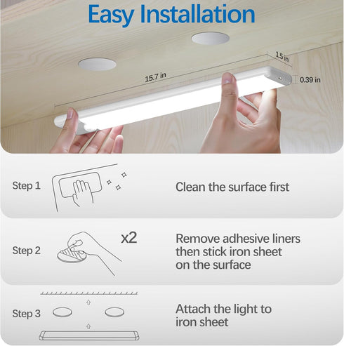 15.9 inch Counter Closet 3-Pack Motion Sensor Under Cabinet Lights, Magnetic Rechargeable Under Light, Wireless Night