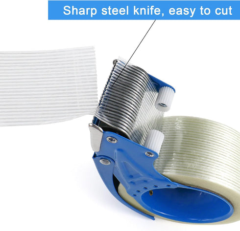 BOMEI PACK Strapping Tape 2 Inch with Dispenser, Heavy Duty Fiberglass Reinforced Packing Tape for Moving and Shipping