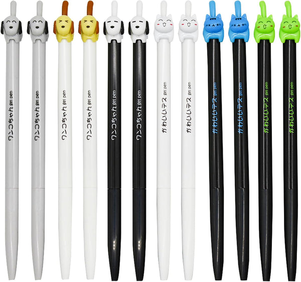 Maydahui 12PCS Cute Cat Dog Tail Clicker Retractable Pen, Novelty Japanese Rollerball Pens for Cat Lovers