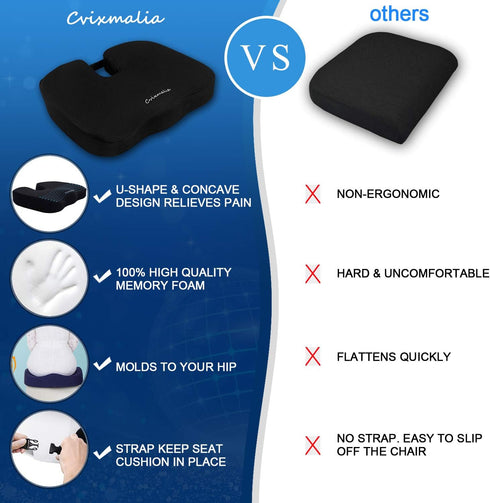 Cvixmalia Tailbone Tailbone Seat Cushion Premium Memory Foam Non-Slip Coccyx Cushion for Office Chair, Car Seat