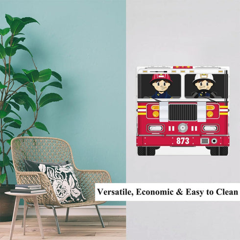 Cute Cartoon Fire Truck Light Switch Cover, Male and Female Firefighters 2-Gang Toggle Wall Plate for Teen Room