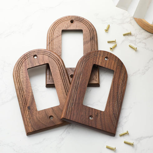 4 (13 8.2cm,Arch DoubleFill Pcs Walnut Wood Light Switch Cover Brown Outlet Covers Wall Plate Decorative Boho Plug