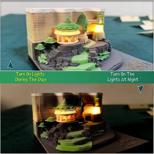 Castle 3D Memo Pad with Light, 210 Sheets, Alice in Wonderland Paper Art, Non-Sticky Stickers, DIY Post Notes