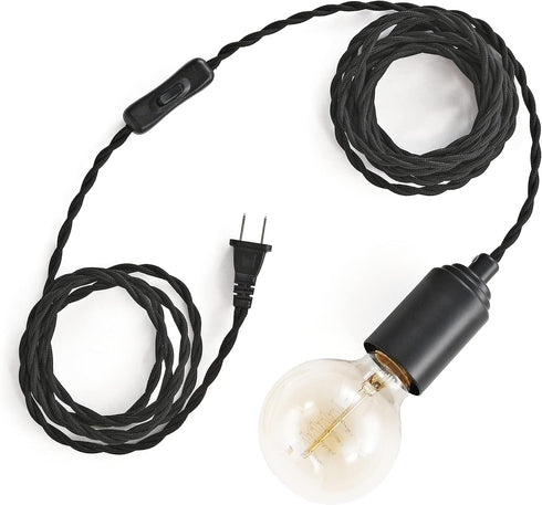 BRIGHTTIA - Matte Black Plug-in Pendant Light - Portable Industrial Vintage Lamp