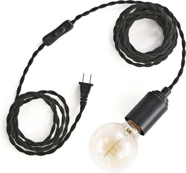 BRIGHTTIA - Matte Black Plug-in Pendant Light - Portable Industrial Vintage Lamp