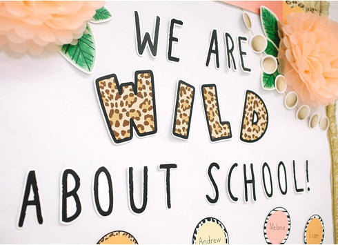 Schoolgirl Style Simply Safari We Are Wild About School Bulletin Board Set, Boho Neutral Classroom Decorations (99 pc)