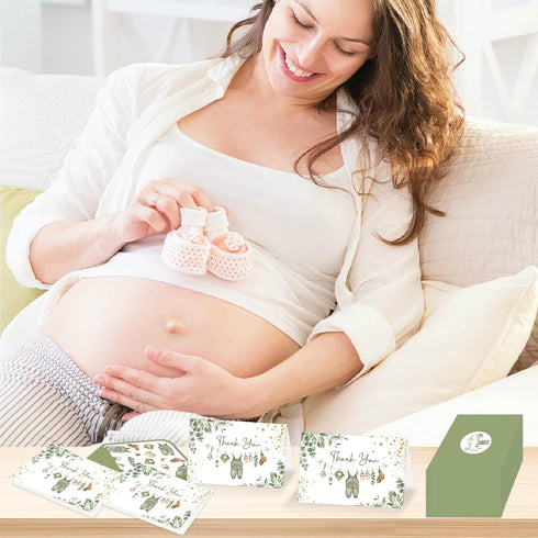 SMUAENSS 48 Pack Green Baby Shower Thank You Cards, Boy Baby Gift Card with Envelopes and Stickers, Greeting Cards Bulk
