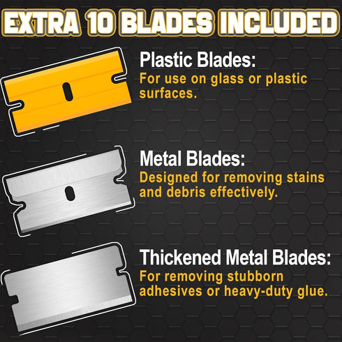 DIYSELF 12PCS Razor Blade Scraper, Glass Scraper for Cleaning, Includes Extendable Handle and 10 Extra Blades