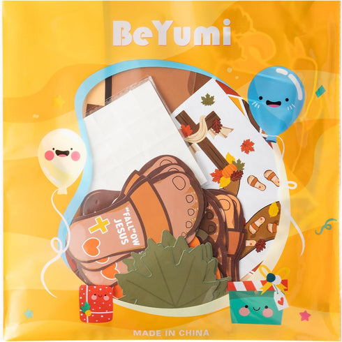 BeYumi 70Pcs Christian Bulletin Board Set - Fall Leaves, Pumpkin, Cross Cutouts for Sunday School Decor