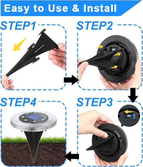 Rayolon (4 Pack Solar Ground Lights, Waterproof Solar Garden Lights, Upgraded Outdoor Garden Waterproof Bright