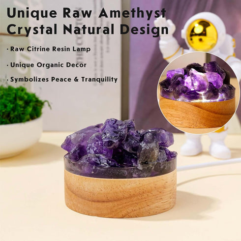 Runyangshi Amethyst Night Light with Natural Raw Crystal - USB Powered Mini Lamp for Bedroom, Desk, Meditation, Healing
