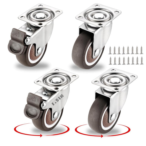 1.5 Inch Caster Wheels for Small Furniture, Heavy Duty Casters Set of 4 with Brakes
