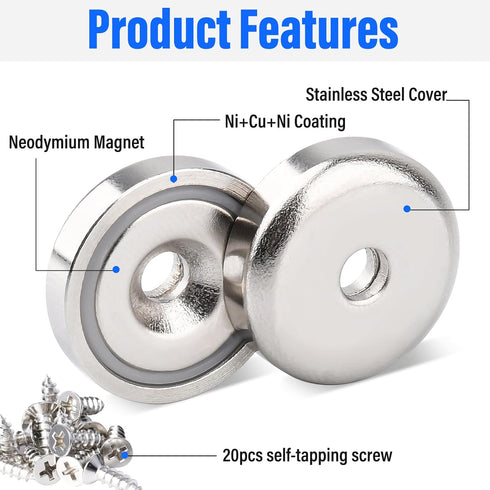 20Pcs Holes,0.63"(16mm) Countersunk Super Strong Round Base Cup Neodymium Magnets with Ring Rare Earth Magnets Heavy