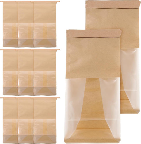Abaodam 50pcs Small Bread Bags with Window Kraft Paper Bakery Packaging Pouches