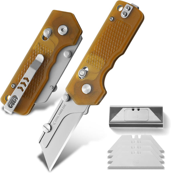 COOL PARD EDC Folding Pocket Utility Knife Quick Change Blade Razor Knife with 4Pcs Extra