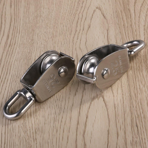 2Pcs 25MM Single Pulley Block in 304 Stainless Steel M25 - Loading 400kg, Silver