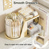 SAYEEC Rotating Desk Organizer with 2 Drawers, 6 Slots for Pencil Pen Holder and Makeup Storage