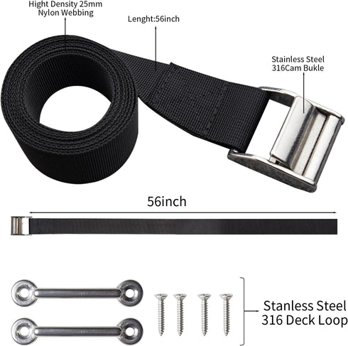 UCEDER 56" Battery Tie Down Strap Kit, with Stainless Steel 316 Buckle and Eye Strap Mounts, 1 Pack
