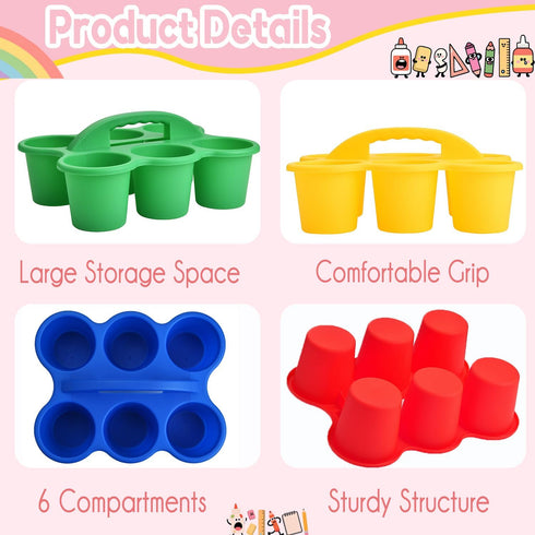 6 Pack 6 6Colors NINU Classroom Caddy Organizer with Handle, Plastic Drink Cup Caddy Holder, Compartments for Kids