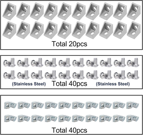 20 Sets 2020 Aluminum Extrusion T Slot Corner Bracket, 90 Degree Right Angle Connector with M5 Bolts and Nuts