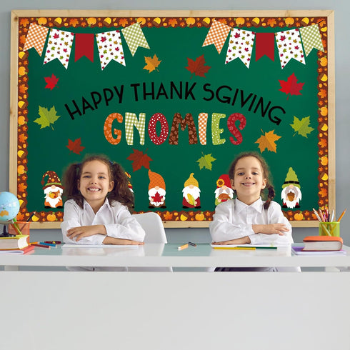 Whaline 66 Pcs Fall Bulletin Board Kit, Happy Thanksgiving Set with Gnome Maple Leaves Decoration for Classroom Decor