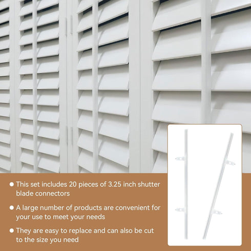 IFERLA 20. (2 3.25" Qty Shutter Vane Repair Slider Connector, Shutter Tilt Rod Connectors Replacement for Blinds