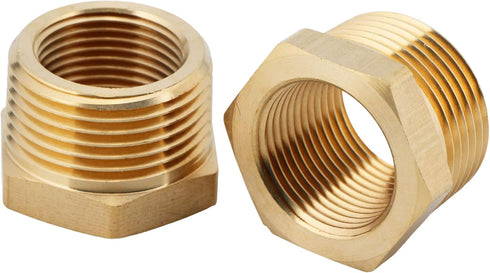 U.S. Solid 2pcs Brass Reducer Hex Bushing, 1" NPT Male x 3/4" NPT Female Pipe Fitting