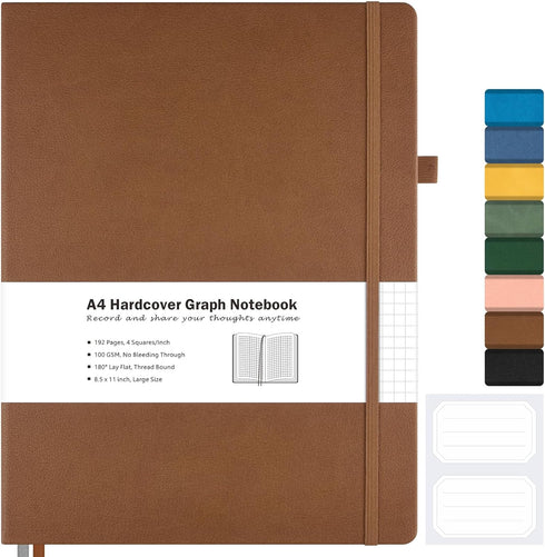 Graph Paper Notebook, Hardcover, 8.5 x 11, Grid Journal for Women Men, Thick Paper, A4 Notebooks for Work