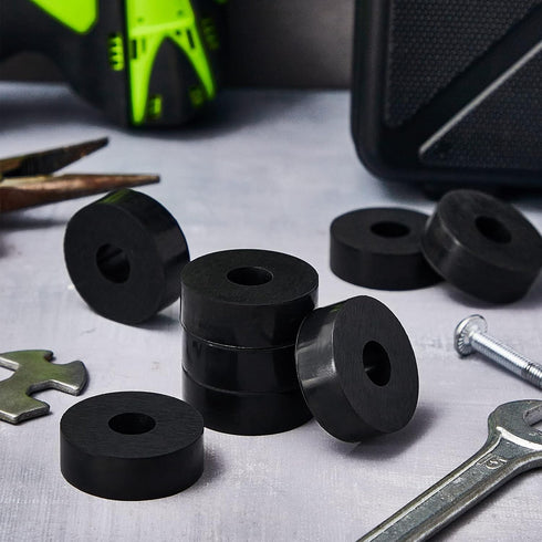 Fabbay Multi Purpose Rubber Spacer, 1 Inch OD x 3/8 Inch ID x 1/2 Inch Thickness, Black Round Washers, 120 Pcs
