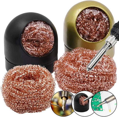 Welding Soldering Iron Tip Cleaner Kit, 2 PCS Solder Tip Cleaning Wire & 2 PCS Holder, Brass Sponge Cleaner