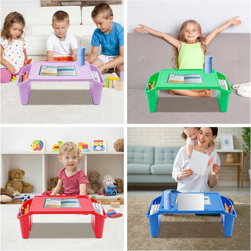 SanBouSi 4 Pcs Kids Floor Desk Stackable Lap Desk with Side Pockets Plastic Breakfast Laptop Trays for Writing Eating