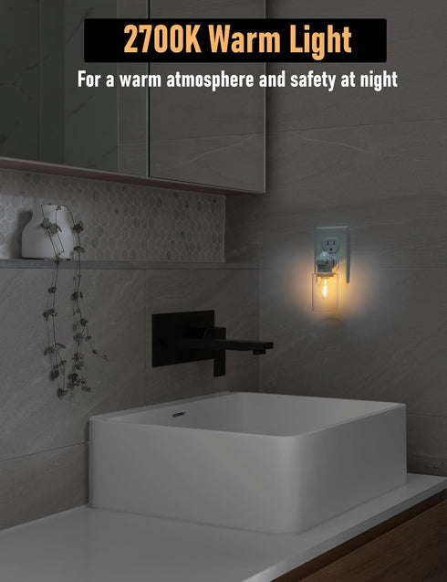 2-Pack 0.5W Modern Plug in Night Light with On Off Switch, LED Night Lights Plug into Wall Socket, Warm Baby Nursery