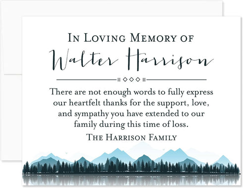Mountain Forest Sympathy Thank You Cards, Funeral Thank You Cards, 5.5x4.25 Personalized