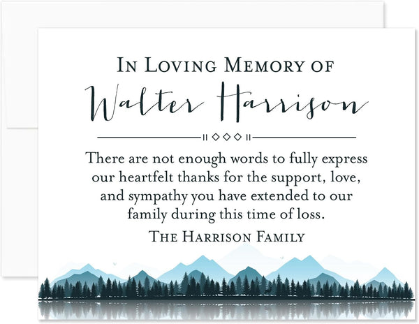 Mountain Forest Sympathy Thank You Cards, Funeral Thank You Cards, 5.5x4.25 Personalized