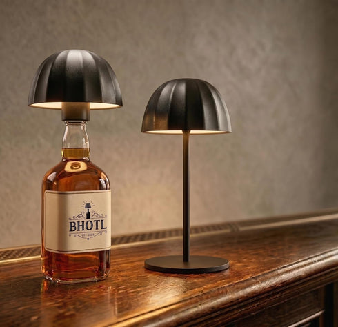 Modern 2-in-1 Table Lamp & Bottle Lamp, Pleated Metal Shade Touch Control