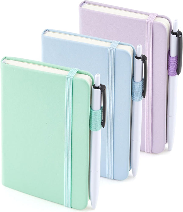 feela 3 Pack Pocket Small Notebook Journals, Mini Cute Hardcover College Ruled Notepad, 3.5”x 5.5”, Pastel Colors with