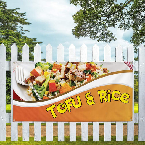 Fastasticdeals 4 Grommets 24x48Inches Vinyl Banner Multiple Sizes Tofu & Rice Outdoor Advertising Printing Restaurant