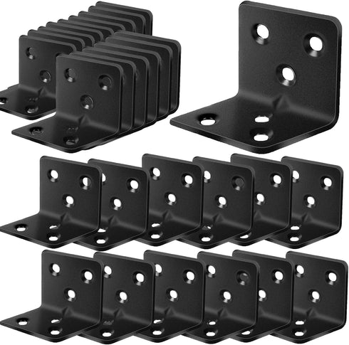 Evadow 80Pcs Stainless Steel Black Angle Brackets, 1.2x 1.2 x 1.5 Corner Braces