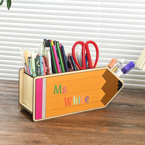 TINGKU 10" Wooden Pen Holder - Pencil Shape Supply Caddy for Teacher Appreciation Gifts, Classroom Organizer & Storage