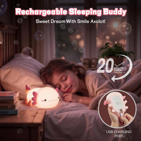 Dimmable Axolotl Night Light for Kids, Cute Axolotl Lamp Silicone Baby Nursery Night Lamp, Squishy Touch Bedside Lamps