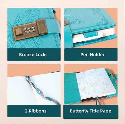 Billtigif Diary with Lock, Journal for Women Girls, Vintage Lock Journal, Refillable Personal Notebook, 5.3" x 7.8",