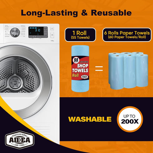 AIDEA Shop Towels, 55 Sheets Blue Microfiber Cleaning Cloth, Washable for Automotive, Kitchen