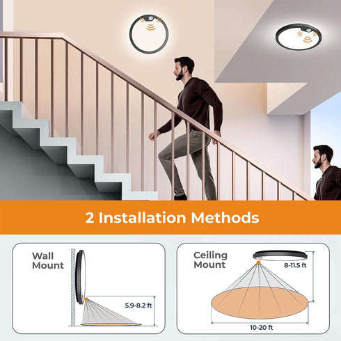 8.7 Inch 3000K 4000K 5000K Closet 2 Pack BLNAN Motion Sensor Ceiling Light Wired, Selectable Motion Activated LED Flush