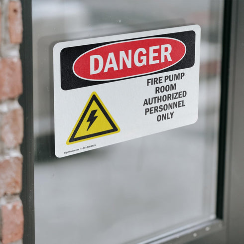 (2 Pack) OSHA Danger Sign Fire Pump Room Authorized 14 Inch X 10 Inch Vinyl Label Decal Sticker