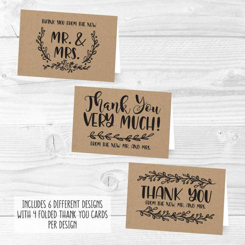 Hadley Designs 24 Rustic Wedding Thank You Cards with Envelopes, Wedding Thank You from The New Mr. and Mrs.