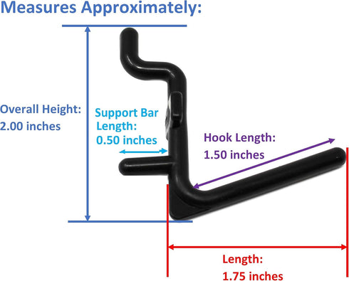 JSP Manufacturing Non-Locking Plastic Pegboard Hooks, L Style, 500 Black Craft Hooks
