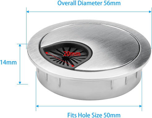 4 Pack 2 Inch Metal Desk Grommet, Brushed Silver Wire Organizer