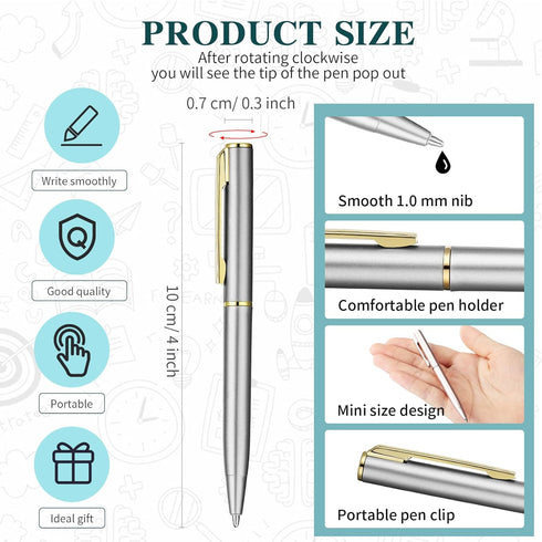 Teling 72 Pcs Small Ballpoint Pen Mini Pens Bulk 4 Inch Short Small Pens Tiny Pen Ink Ballpoint Pens for Notebook Pockets Signature Notepads School Office(Silver, Gold) by Teling