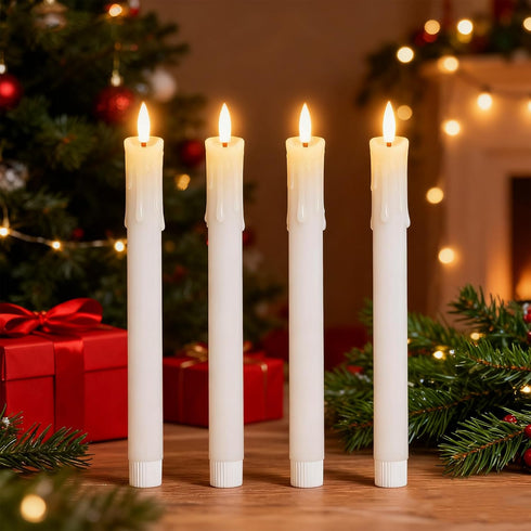 6 Rechargeable Flameless Taper Candles with Charging Station & Remote Timer, Pcs Real Wax LED Taper Candles, Battery